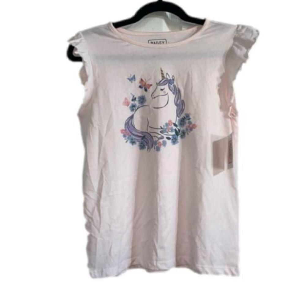 ⭐️3/$20 Girls' Bailey Lane Unicorn Flutter Sleeve T-Shirt - Size L (12-14) NWT
